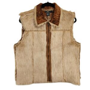 Vintage Lisa International Vest L Tan Vegan Fur Cowgirl Glam Boho Mob Wife